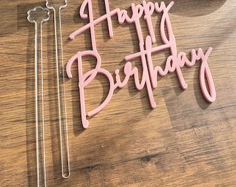 Happy birthday cake topper, Acrylic, powder blue and baby pink