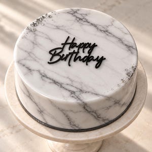 Black Happy Birthday Acrylic Cake Topper, Script Cake Charm, Four Size Options