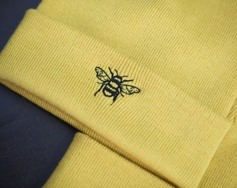 Senfgelbe Bienen bestickte Mütze - Unisex-Beanie (Manchester Bee, Bee Collection, bestickte Mütze)