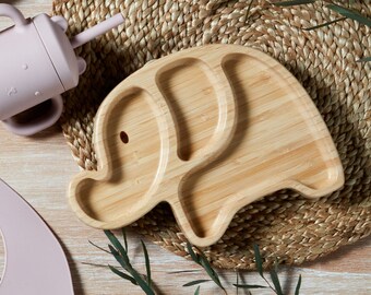 Personalised Elephant dinner plate. Gifts for children. Cute baby gifts. The bamboo effect wooden childrens dinner plate.