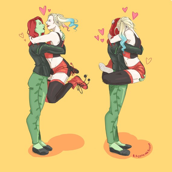 Harley Quinn Poison Ivy Harlivy Hug Print Etsy