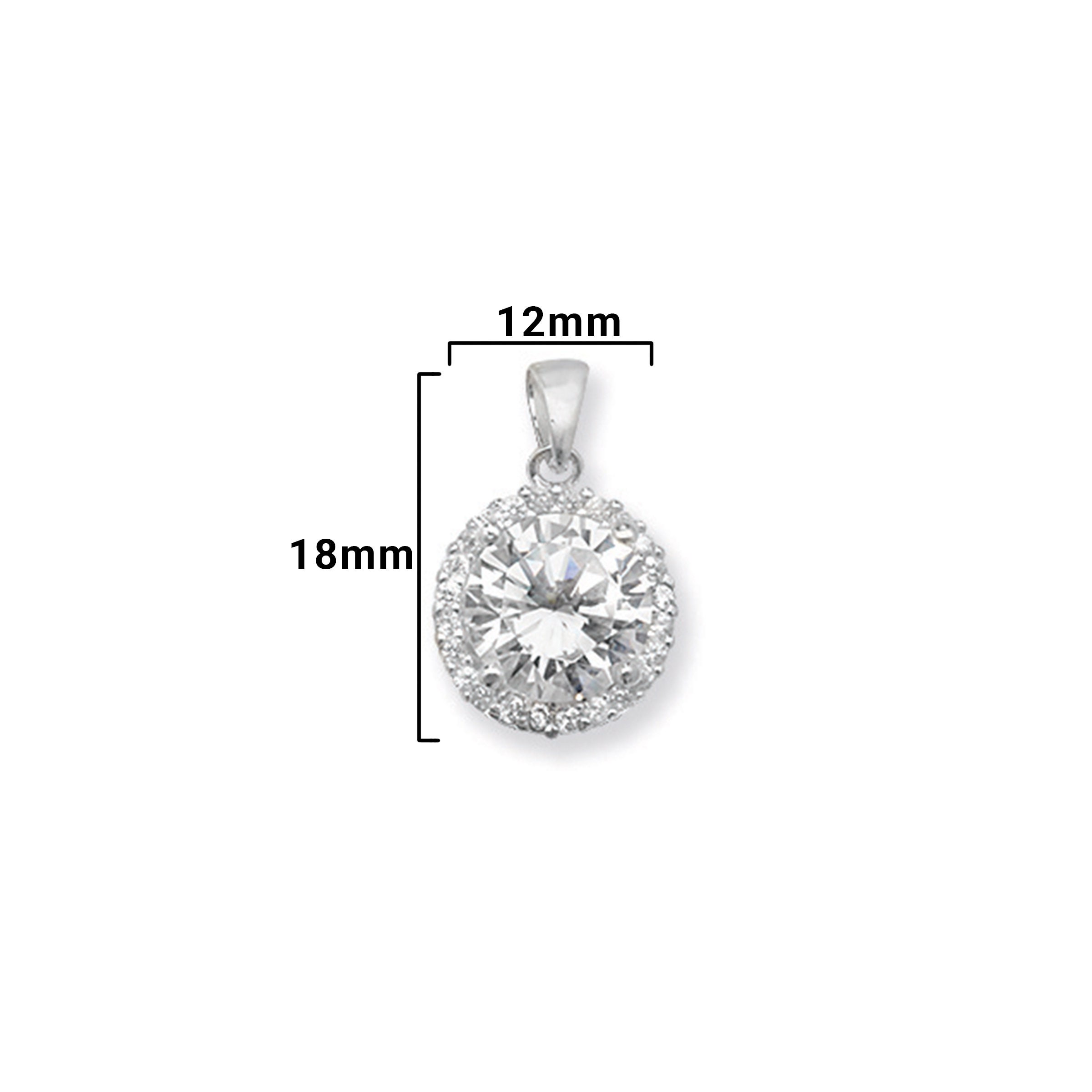 Collana Catena Argento Con Ciondolo Tondo Cubico Zircone 1 Ct 18 Pollici - Gioiello Fashion Placcato Argento