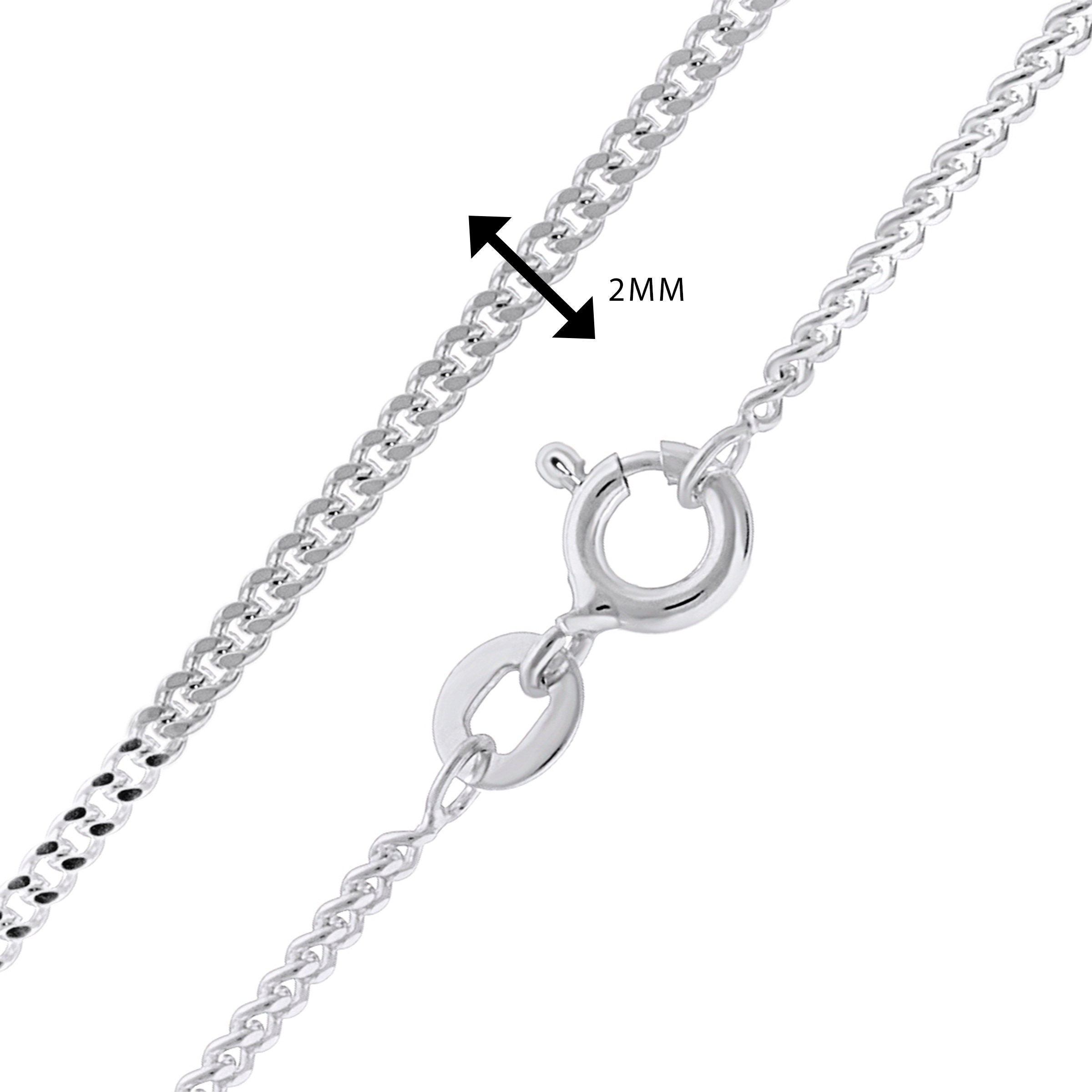 Aeon Real Sterling Silver Curb Chain Necklace, 2mm Thick 925