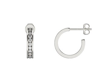 Sterling Silver Half Hoop Earrings with CZ