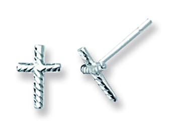Aeon - Pendientes de cruz de plata de ley auténtica. Pendientes de cruz de plata 925 hipoalergénicos de 7 mm x 5 mm para mujer