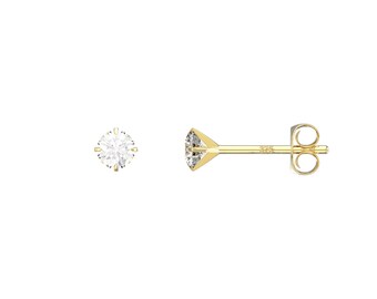 Aeon 9ct Gold Round White Cubic Zirconia Stud Earrings - Hypoallergenic 9ct Gold for Ladies, 9ct Gold Earrings for Women