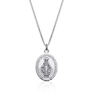 Aeon Real Sterling Silver Miraculous Medal Pendant Necklace with Diamond Cut Edge and Adjustable Chain