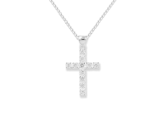 Aeon Sterling Silver Cubic Zirconia Cross Pendant, Necklace Chain - Hypoallergenic Sterling Silver Pendant - Allergy-Free High-Quality Jewel