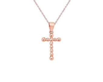 Aeon Sterling Silver Rose Gold Beaded Cross Pendant, Necklace Chain - Hypoallergenic Durable Quality Sterling Silver Pendant - Impressive St