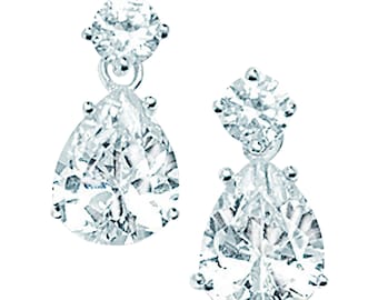 Aeon White Cubic Zirconia Pear Drop Earrings - Hypoallergenic Sterling Silver for Ladies, Silver Earrings for Women, Comfort Elegant Style