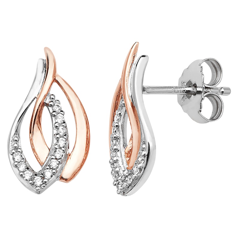Hypoallergenic Earring for Women C Aeon Sterling Silver 2 Tone Rose Gold plate Interlinked Pear Drop Earring Set With White Cubic Zirconia