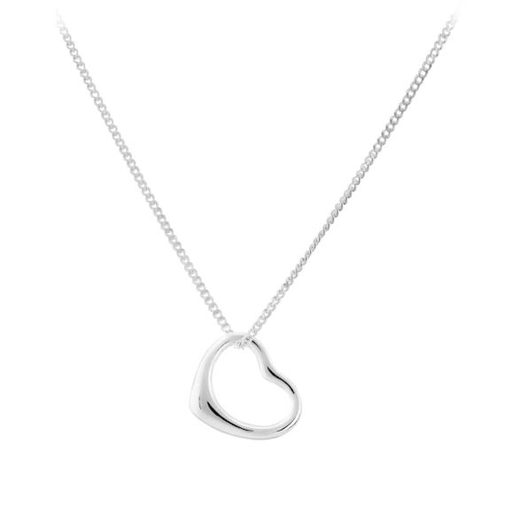 Genuine 925 Sterling Silver Floating Heart Pendant Necklace on 18" Curb Chain 