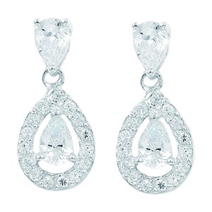 Aeon Bridal Drop White Cubic zirconia Earrings - Hypoallergenic Sterling Silver for Ladies, Silver Earrings for Women, Comfort Elegant Style