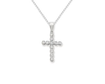 Aeon Sterling Silver Cubic Zirconia Cross Pendant Necklace Chain - Hypoallergenic Sterling Silver Pendant - Premium Quality Fashionable Styl