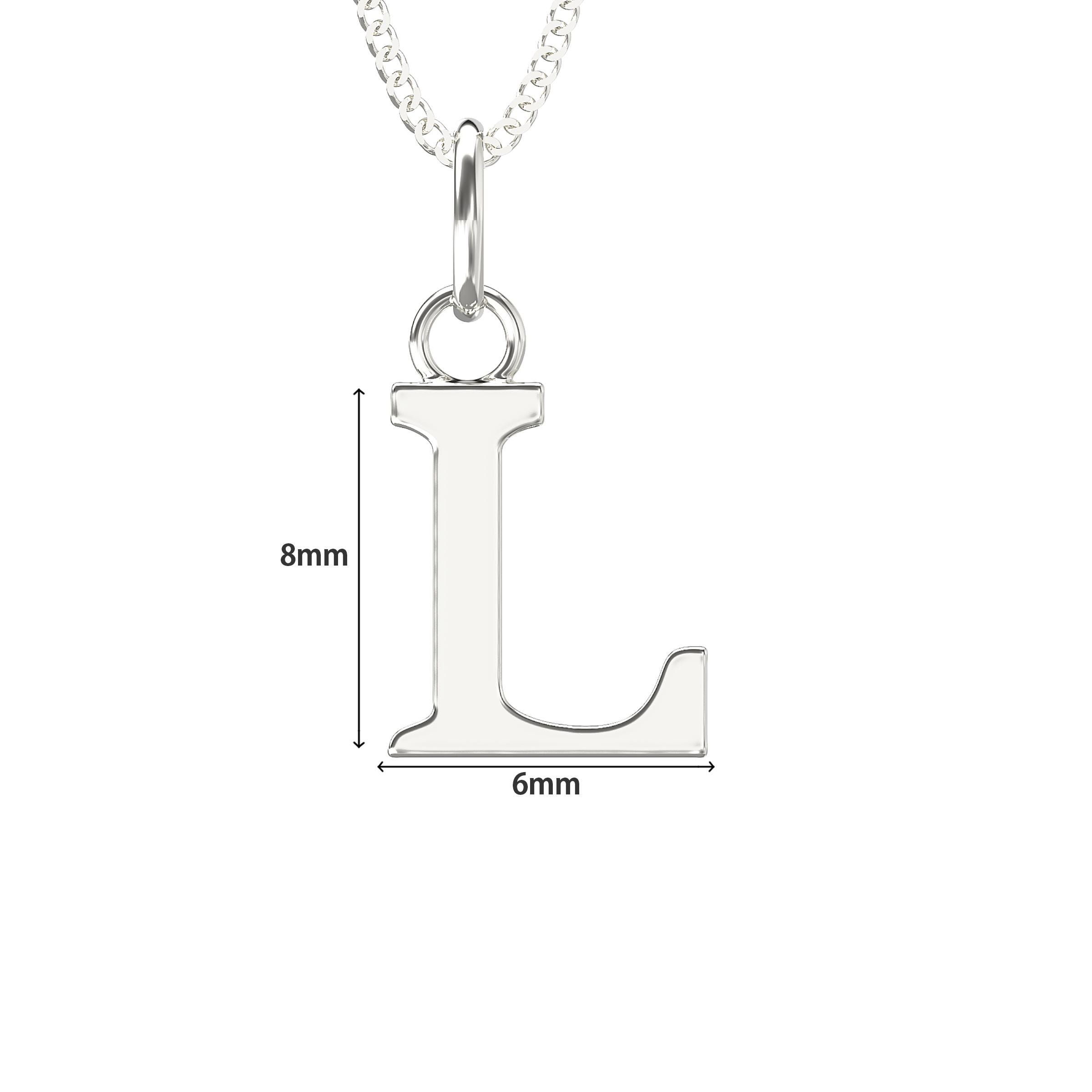 925 Sterling Silver L Initial Letter Necklace Pendant, A-Z