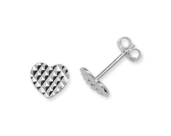 Aeon Real Sterling Silver Heart Earrings Studs With Diamond Cut Design.   8mm * 7mm 925 Silver Heart Suds