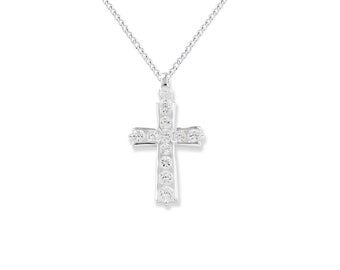 Aeon Sterling Silver Cubic Zirconia Cross Pendant Necklace Chain - Hypoallergenic Sterling Silver Pendant - Durable Great Gift for Ladies an