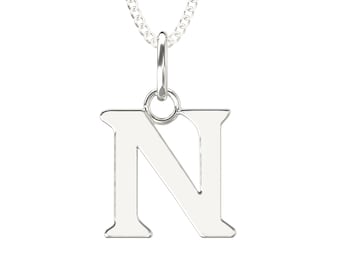 925 Sterling Silver N Initial Letter Necklace Pendant, A-Z Alphabet . All 26 Initials, Comes With Adjustable 16 to 18 Inch Silver Necklace