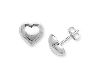 Aeon Real Sterling Silver Heart Earrings Studs.   8mm * 10mm 925 Silver Heart Suds