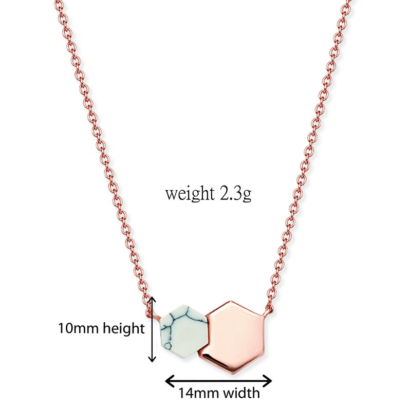 1 Inch Necklace 10mm Aeon Real Sterling Silver With Rose Gold Plating Hexagonal Necklace Set with Marble Effect Shell Adjustable 16 Inch