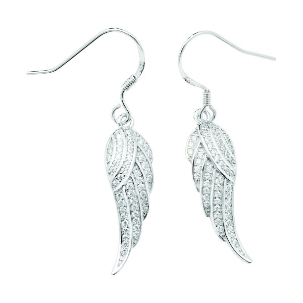 Aeon Sterling Silver Wing Earrings Set with White Cubic Zirconia - Hypoallergenic Stud Earring - 925 Sterling Silver Cubic Zirconia Crystal