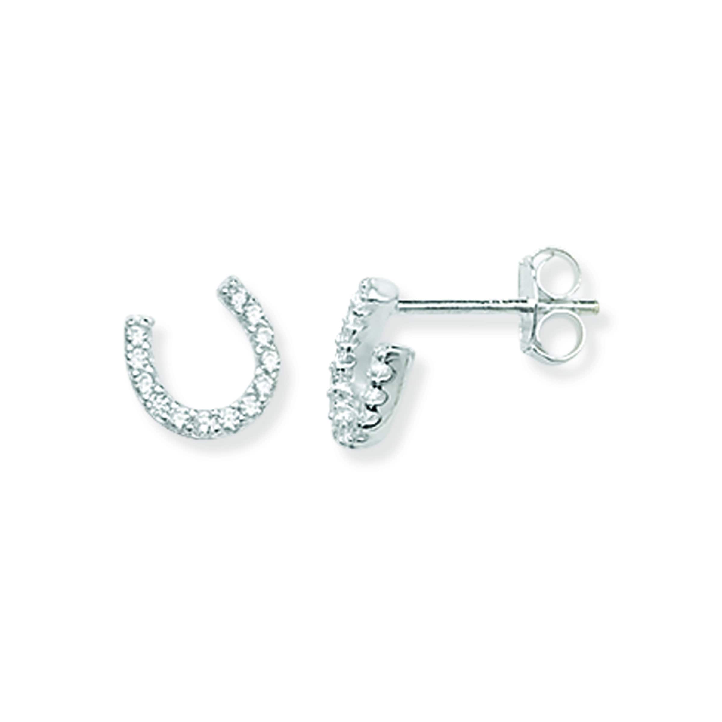 Aeon Real Sterling Silver Cubic Zirconia Horseshoe Earrings.  6mm * 10mm 925 Silver Studs.