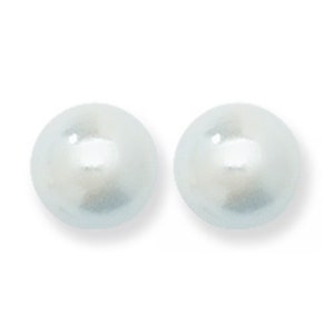 Aeon 本物のスターリングシルバー クラシック合成パールイヤリング。8 mm x 8 mm 925 低刺激性パールイヤリング 女性用