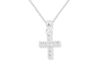 Aeon Sterling Silver Cubic Zirconia Cross Pendant, Necklace Chain - Hypoallergenic Sterling Silver Pendant - Durable Quality Jewellery Premi