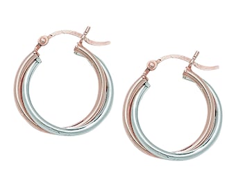 Aeon Sterling Silver 2 Tone Rose Gold Plated Hoop Sleeper Earring Set - Hypoallergenic Sterling Silver for Ladies, Silver Earring for Women