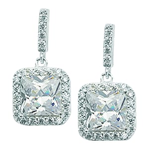 Aeon Square Drop Cubic Zirconia Drop Earrings - Hypoallergenic Sterling Silver  for Ladies, Silver Earrings for Women, Comfort Elegant Style