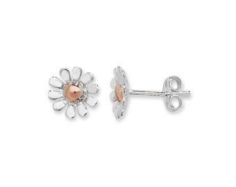 Boucles d’oreilles Aeon Real Sterling Silver Daisy, avec tête florale plaquée or rose