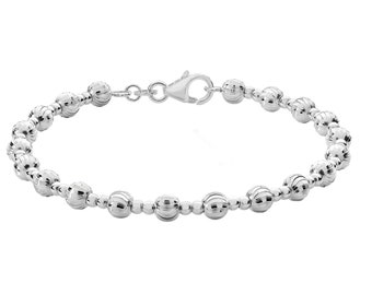 Aeon Sterling Silver Diamond Cut Beaded Bracelet - Fashionable Stylish Beaded Bangle, Lobster Closure, Love, Romance, Endless Love, Romantic