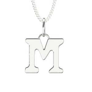 925 Sterling Silver M Initial Letter Necklace Pendant, A-Z Alphabet . All 26 Initials, Comes With Adjustable 16 to 18 Inch Silver Necklace