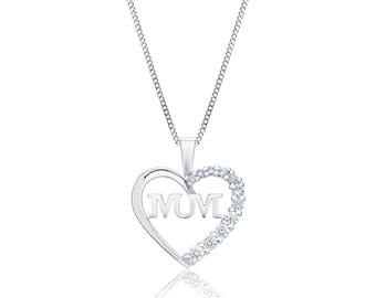 Aeon Sterling Silver Cubic Zirconia Mum Heart Pendant, Necklace Chain - Hypoallergenic Durable Quality Sterling Silver Pendant - Impressive