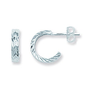 Aeon Real Sterling Silver Diamond Cut Half Hoop Earrings.  11mm * 3mm 925 Hypoallergenic Silver Half Hoop Earrings For Women