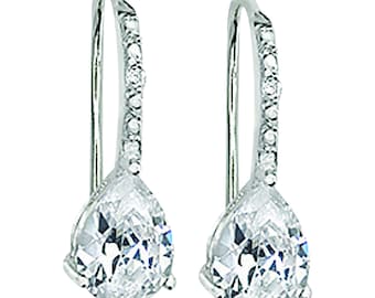 Aeon Pear Drop White Cubic Zirconia Earrings - Hypoallergenic Sterling Silver for Ladies, Silver Earrings for Women, Comfort Elegant Style
