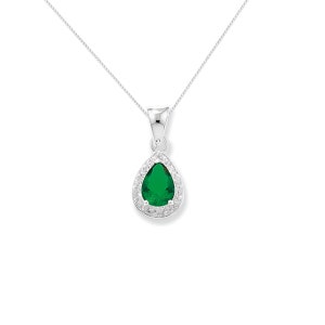 Aeon Sterling Silver Green & White Cubic Zirconia Pendant Necklace Chain - Hypoallergenic Sterling Silver Pendant - Romantic Fashionable Sty
