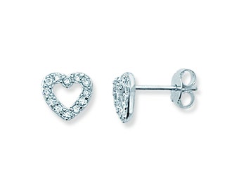 Aeon Real Sterling Silver Heart Earrings Studs with Cubic Zirconia.   7mm * 8mm 925 Silver Heart Suds