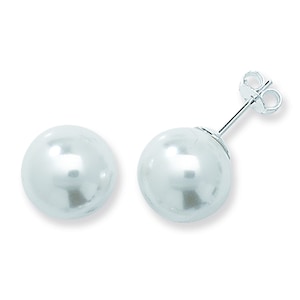 Aeon 本物のスターリングシルバー クラシック合成真珠イヤリング。13 mm x 13 mm 925 低刺激性パールスタッドイヤリング 女性用