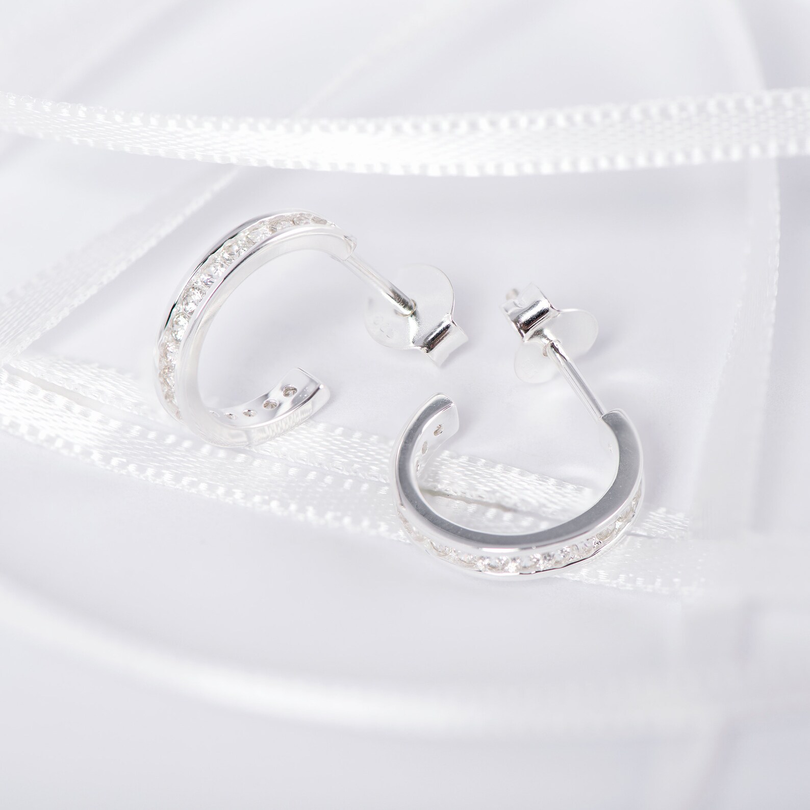 Aeon 925 Real Sterling Silver Half Hoop CZ Earrings. Cubic Etsy UK