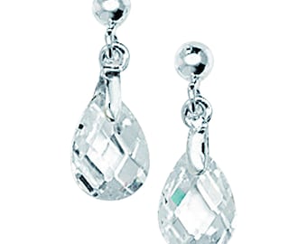 Aeon Round & Pear White Cubic Zirconia Drop Earrings - Hypoallergenic Sterling Silver for Ladies, Silver Earrings for Women, Comfort Elegant