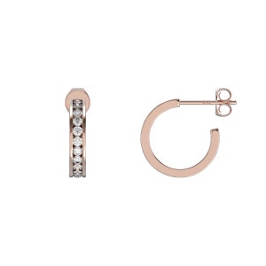 Aeon 925 Real Sterling Silver With Rose Gold Plating Half Hoop CZ Earrings.  Cubic Zirconia Hoop Earrings for Women