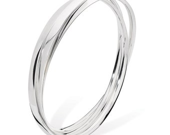 Aeon Sterling Silver Treble Style Bangle - Durable Sparkling Jewellery - Triple Intertwined Bangle Hypoallergenic Gift for Birthday & Annive