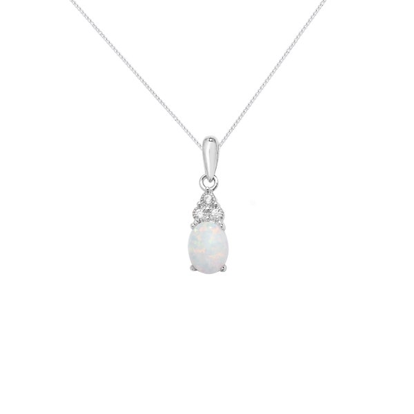 Aeon Sterling Silver White Cubic Zirconia Rhodium Plated Opal Drop Pendant Necklace Chain - Hypoallergenic Sterling Silver Pendant - Delicat