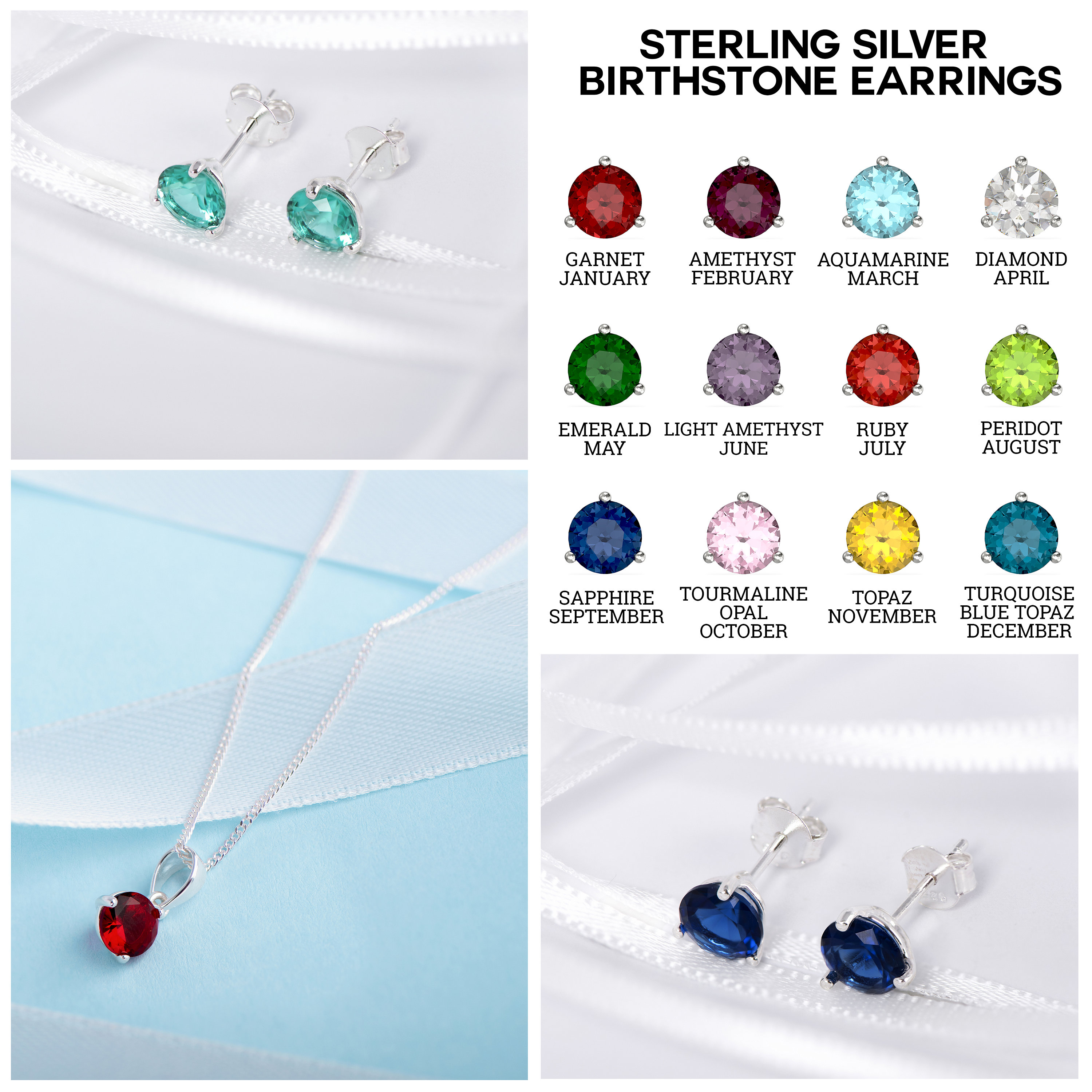 Aeon Orecchini a perno con pietra portafortuna | Argento Sterling
