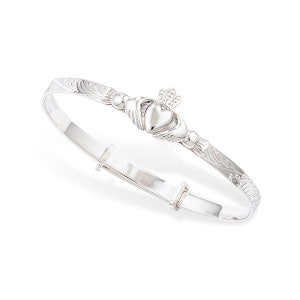 Aeon Real Sterling silver adjustable Claddagh baby bangle For Girls / Boys.  925 Silver Baby / Childrens Bracelet