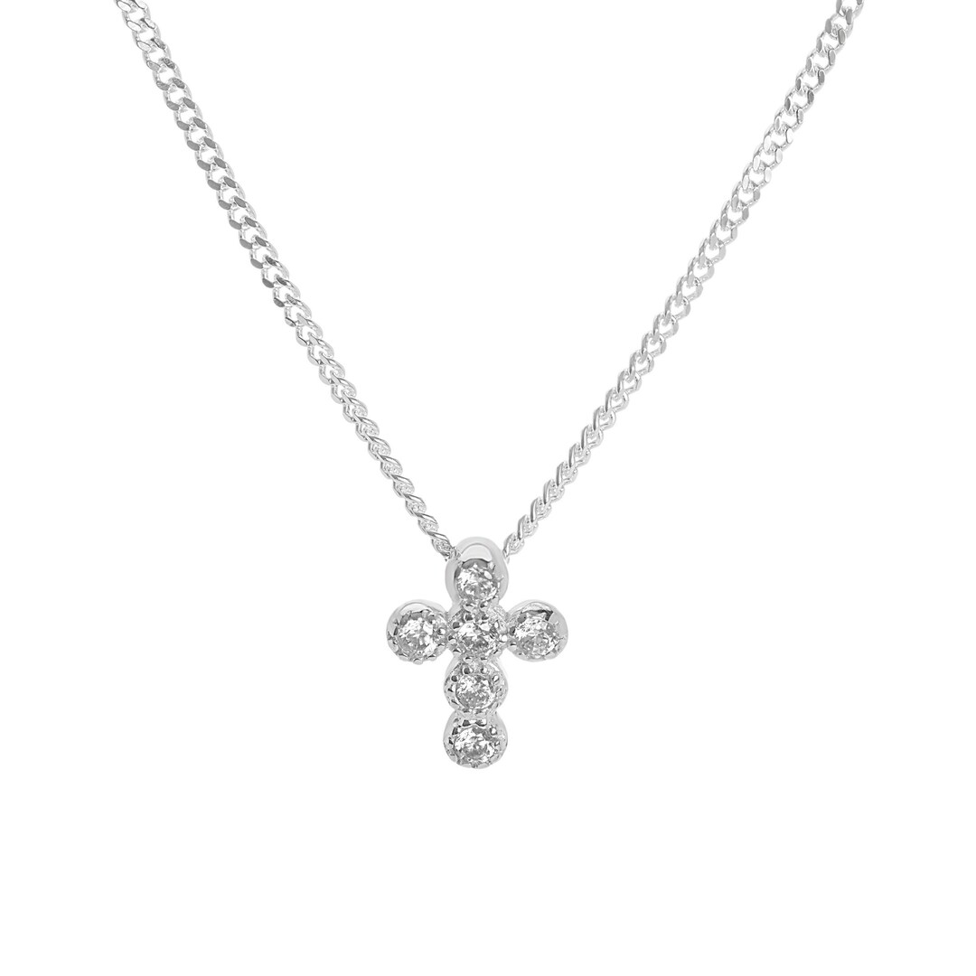 Aeon Real Sterling Silver 925 Cross Cubic Zirconia Pendant Necklace on ...