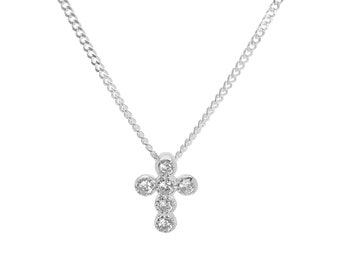 Aeon Real Sterling Silver 925 Cross Cubic Zirconia Pendant Necklace on 16 inch Chain