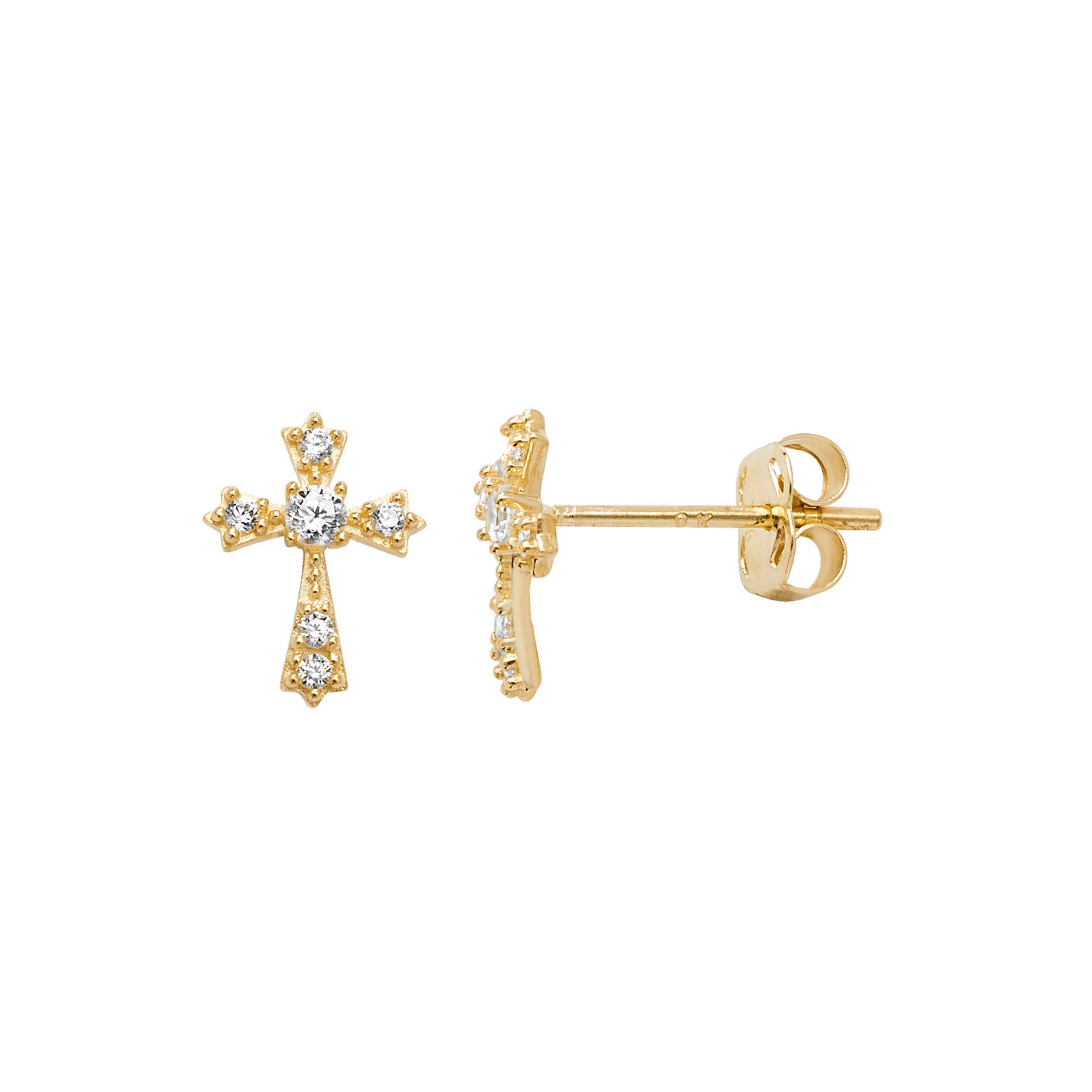 Aeon 9ct Gold Cross Stud Earrings with White Cubic Zirconia Etsy