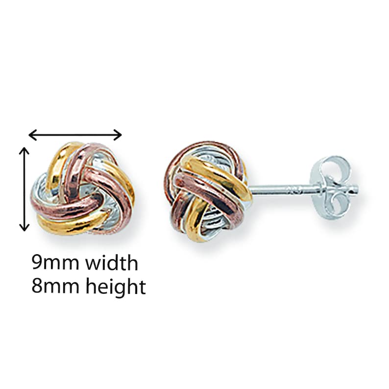 Aeon Real Sterling Silver Three Tone Knot Stud Earring. 8mm 9mm 925 Silver Three Tone Knot Earrings image 2